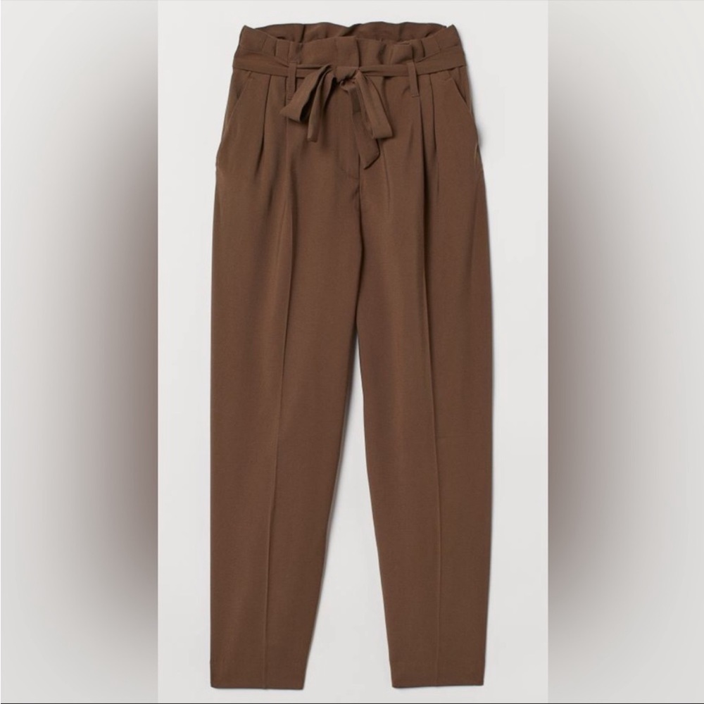 H&M Dark Brown Ankle-length Tie-belt Pants